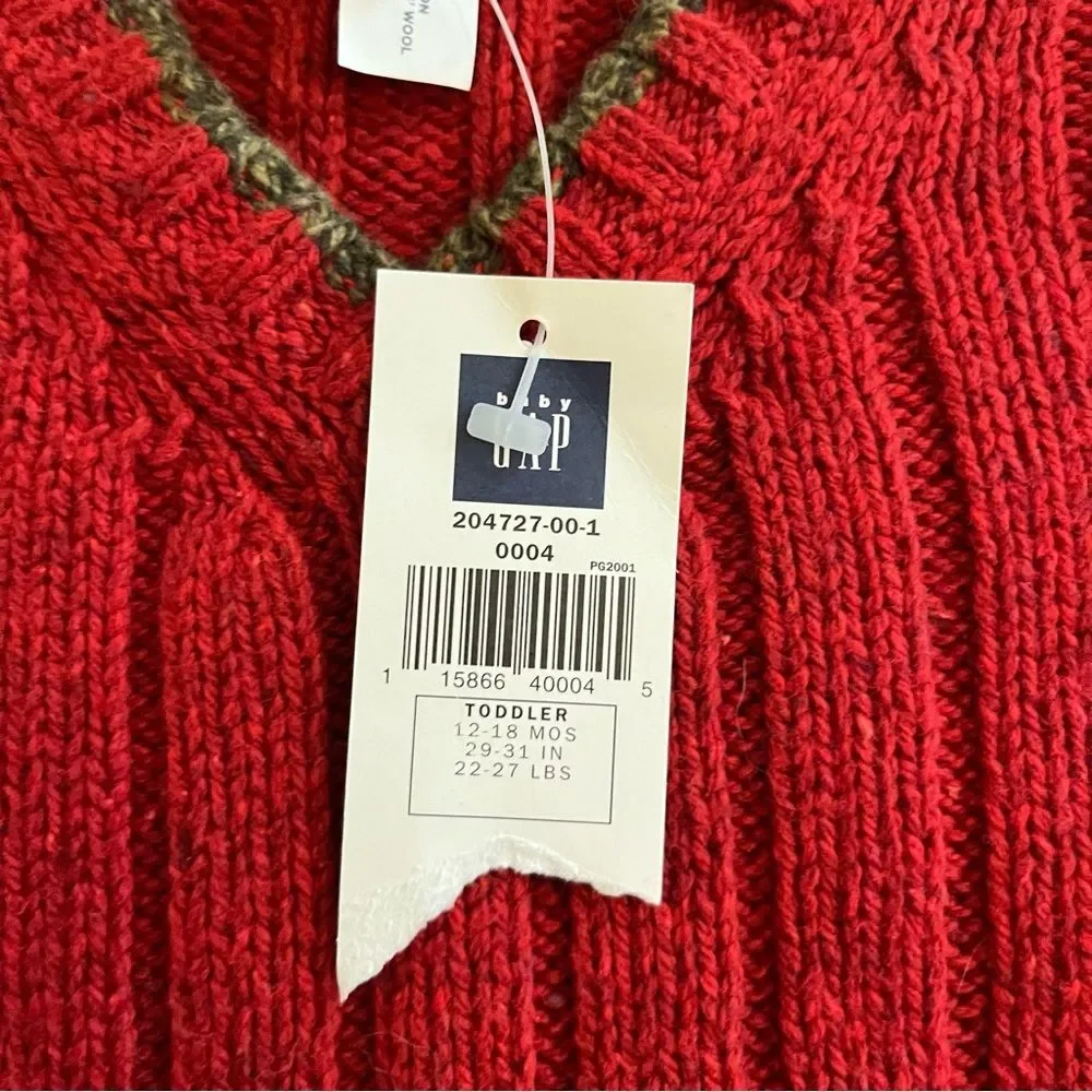 Baby Gap NWT Knit Sweater Cotton Wool Red V Neck Holidays Christmas 12-18 Months